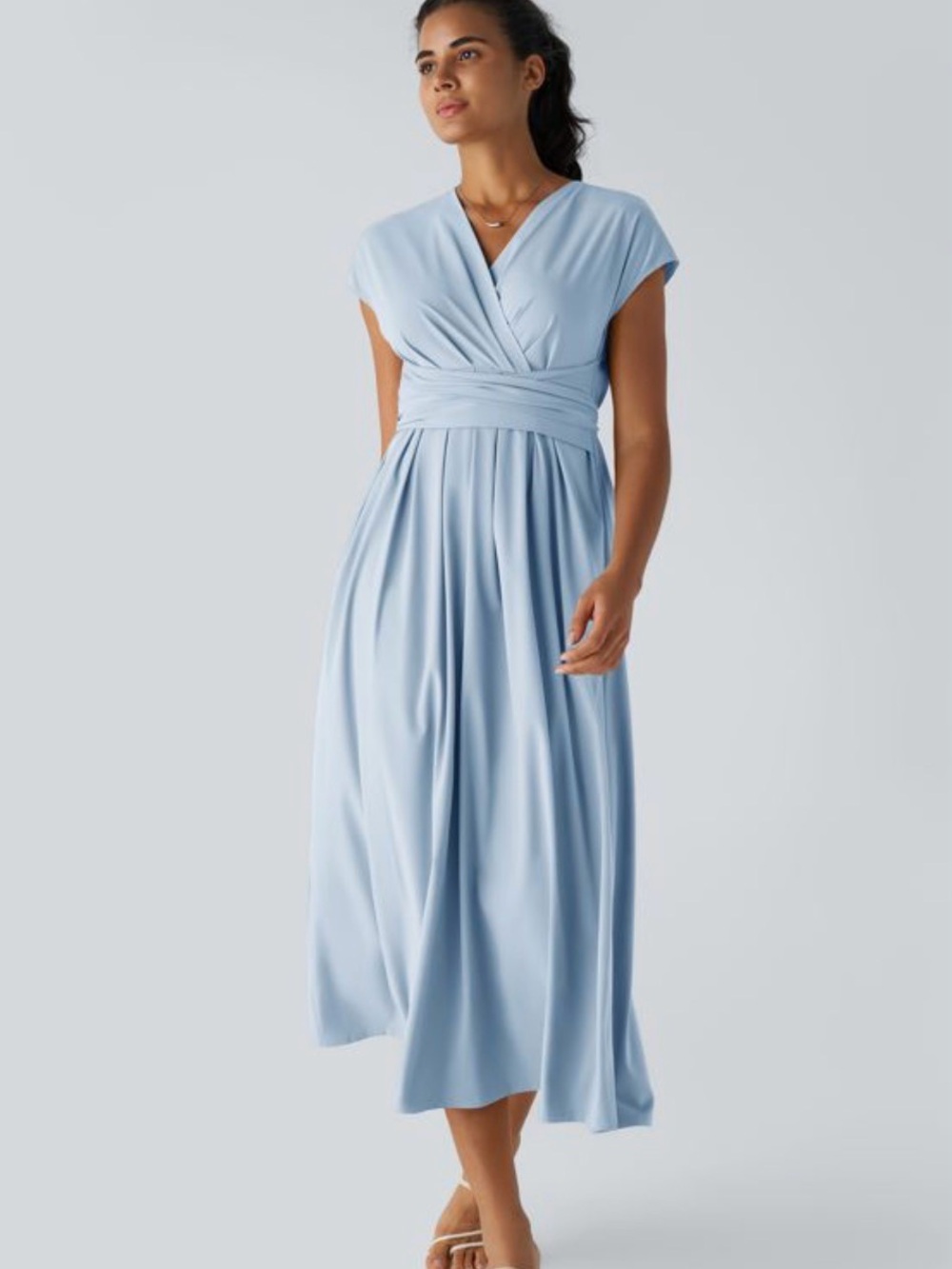 Halara Breezeful VNeck Pocket TieBack Quick Dry MIDI Dress Ballad Blue NWOT Sz M